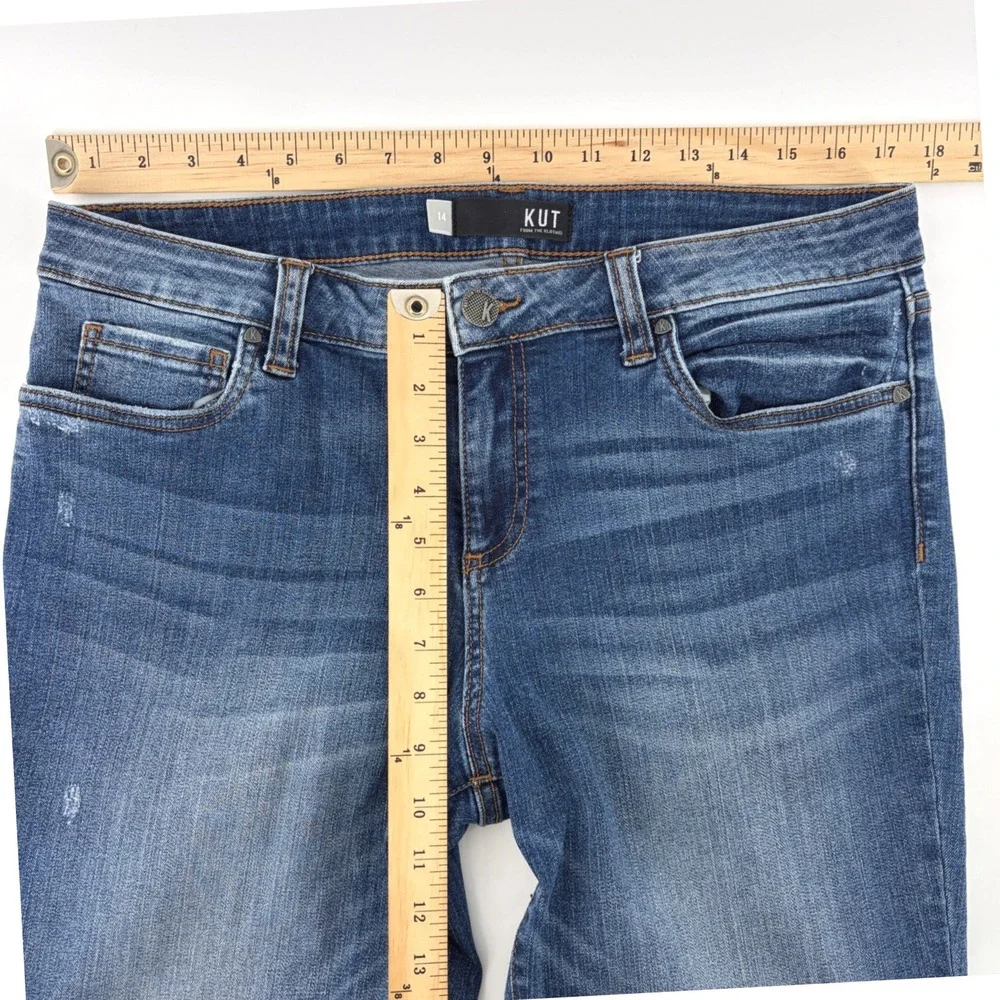 KUT from the Kloth Jeans Size 14 Connie Ankle Skinny Blue Distressed Raw Hem